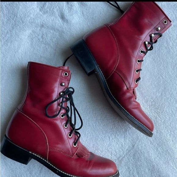 Justin roper diamond j vintage red combat boots - Picture 1 of 11